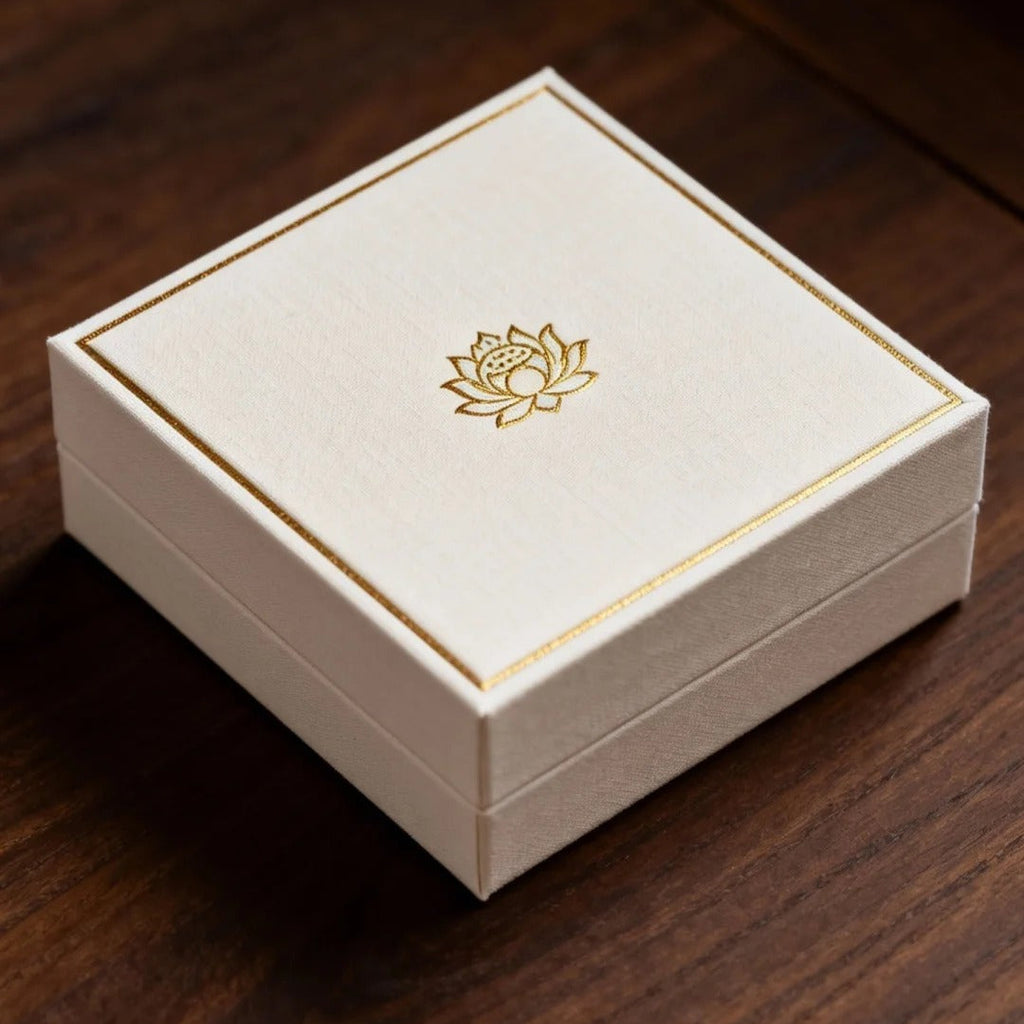 Cream Linen Textured Box with Gold Foil Design