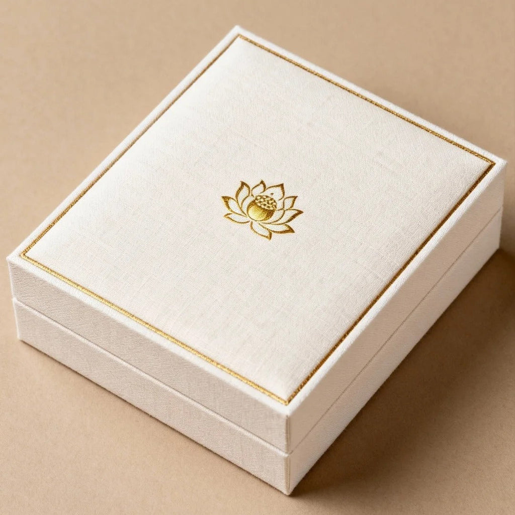 Cream Linen Textured Box with Gold Foil Design